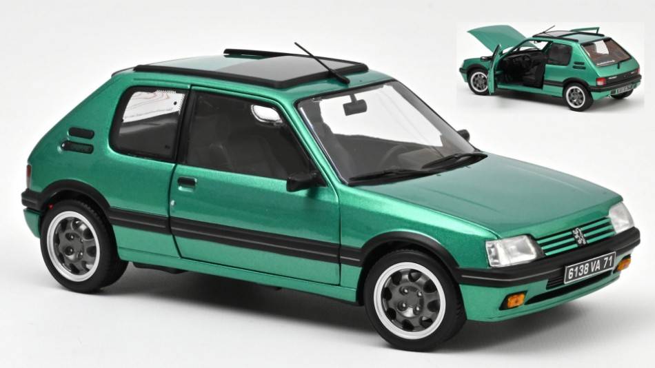 MODELLINO IN SCALA COMPATIBILE CON PEUGEOT 205 GTi GRIFFE WITH WINDOWROOF 1991 GREEN 1:18 NOREV NV184847
