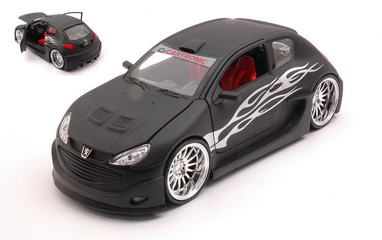 SCALE MODEL COMPATIBLE WITH PEUGEOT 206 TUNING MATT BLACK DECORATED 1:24 WELLY WE22486MABK