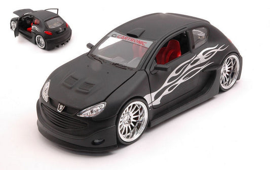 SCALE MODEL COMPATIBLE WITH PEUGEOT 206 TUNING MATT BLACK DECORATED 1:24 WELLY WE22486MABK