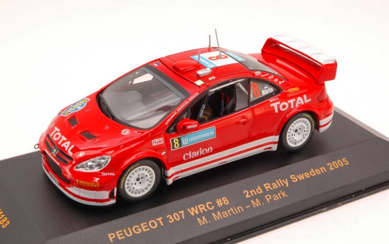 SCALE MODEL COMPATIBLE WITH PEUGEOT 307 WRC N.8 2nd SWEDEN 2005 MARTIN-PARK 1:43 IXO MODEL RAM183
