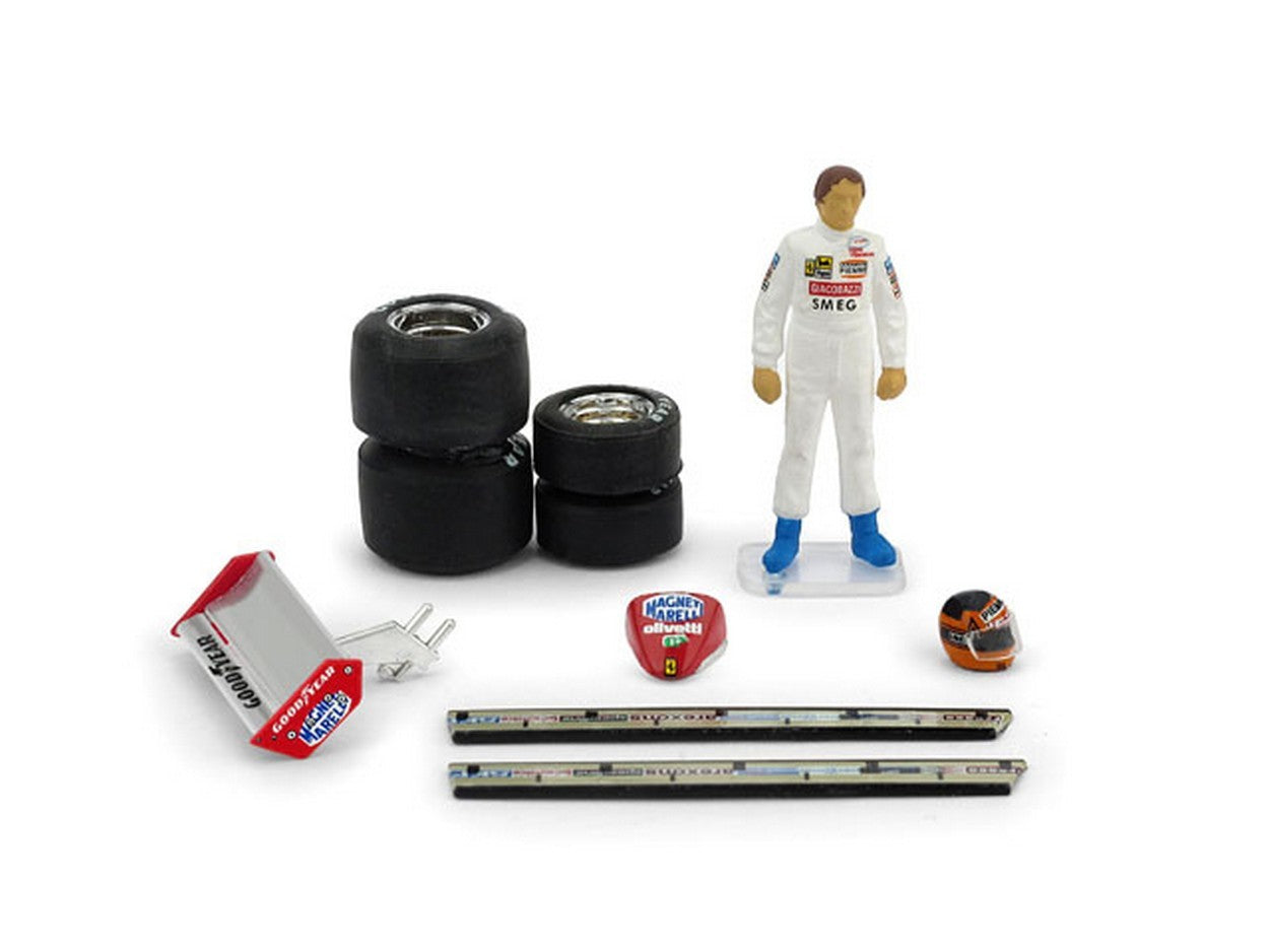 MODELLINO IN SCALA COMPATIBILE CON PILOTINO G.VILLENEUVE 1982 + ACCESSORI 1:43 BRUMM BMCH01T2