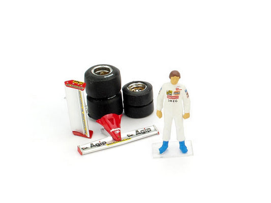 MODELLINO IN SCALA COMPATIBILE CON PILOTINO G.VILLENEUVE x R 267/272 + ALETTONI + SET GOMME 1:43 BRUMM BMCH01T