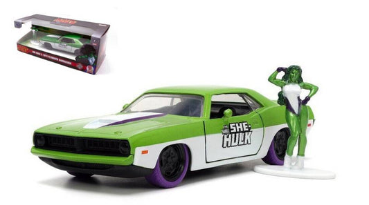 SCALE MODEL COMPATIBLE WITH PLYMOUTH BARRACUDA "THE SAVAGE SHE HULK" W/FIGURE GREEN/WHITE 1:32 JADA TOYS JADA253223020