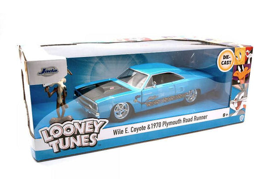 MODELLINO IN SCALA COMPATIBILE CON PLYMOUTH ROAD RUNNER 1970 "LOONEY TUNES" WITH WILE E COYOTE FIGURE 1:24 JADA TOYS JADA32038 241220