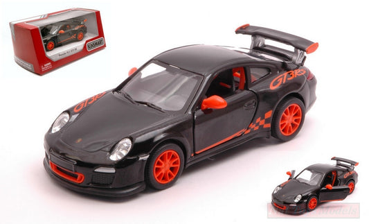 SCALE MODEL COMPATIBLE WITH PORSCHE 911 GT3 RS 2010 BLACK/ORANGE 12 cm KINSMART BOX KT5352WBK