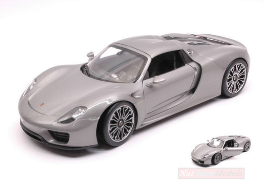 MODELLINO IN SCALA COMPATIBILE CON PORSCHE 918 SPYDER HARD TOP SILVER 1:18 WELLY WE18051HS