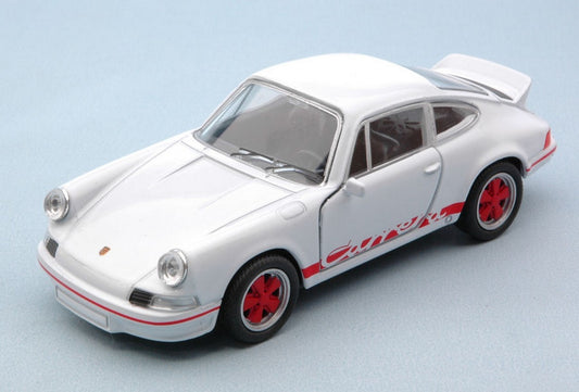 MODELLINO IN SCALA COMPATIBILE CON PORSCHE CARRERA RS 1973 WHITE W/RED STRIPES cm 11 WELLY WE43653WW