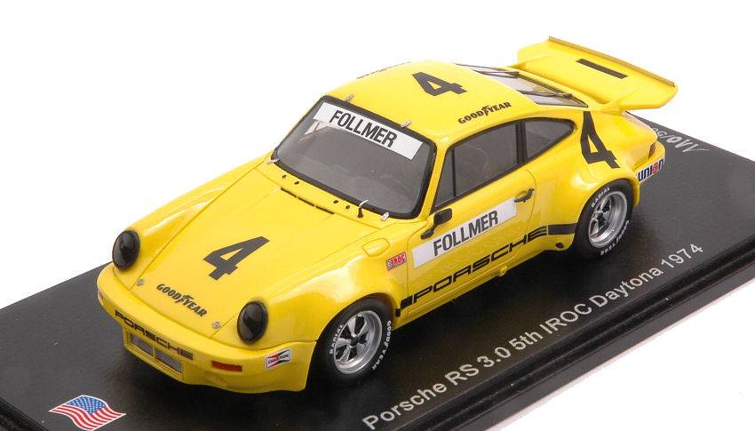 SCALE MODEL COMPATIBLE WITH PORSCHE RS 3.0 N.4 5th IROC DAYTONA 1974 GEORGE FOLLMER 1:43 SPARK MODEL US145