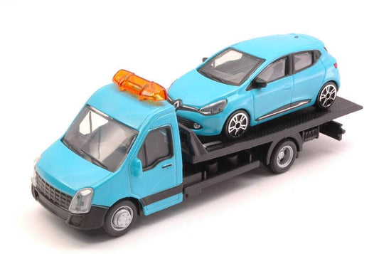 MODELLINO IN SCALA COMPATIBILE CON RENAULT CLIO + FLATBED TRANSPORTER 1:43 BURAGO BU31401