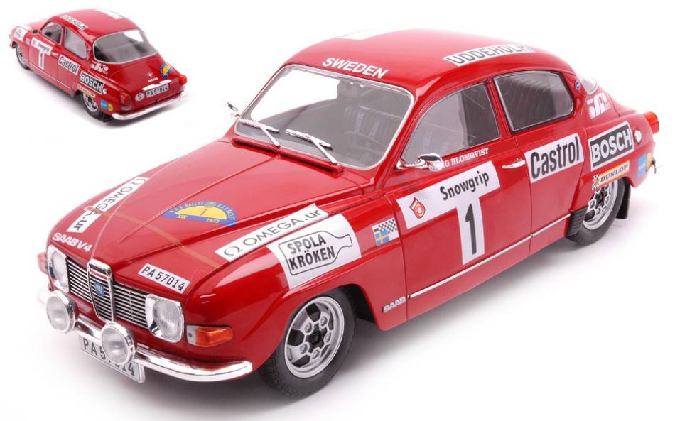 MODÈLE RÉDUIT COMPATIBLE AVEC SAAB 96 V4 N.1 RALLYE DE SUÈDE 1973 BLOMQVIST/HERTZ 1:18
 MODÈLE IXO 18RMC086A