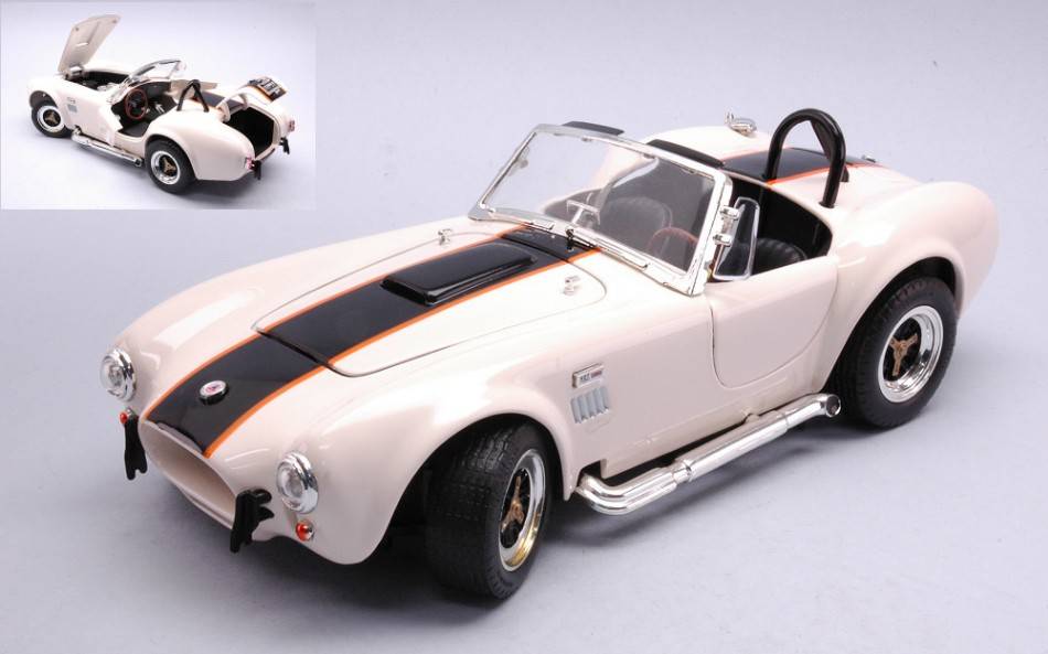 SCALE MODEL COMPATIBLE WITH SHELBY COBRA 427 S/C 1964 CREAM W/BLACK STRIPES 1:18 LUCKY DIE CAST LDC92058CR