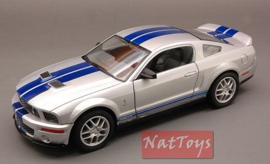 SCALE MODEL COMPATIBLE WITH SHELBY GT 500 2007 SILVER W/BLUE STRIPES 1:24 YAT MING YM24208S