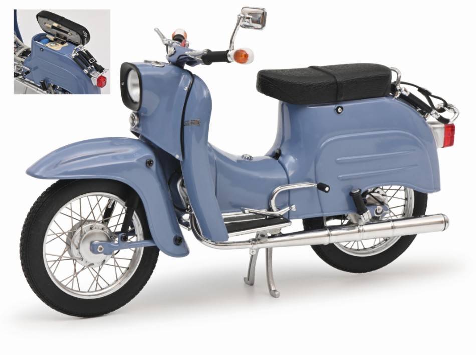 MODÈLE RÉDUIT COMPATIBLE AVEC SIMSON SCHWALBE KR51/1 1968 BLEU CLAIR 1:10 SCHUCO SH450649300