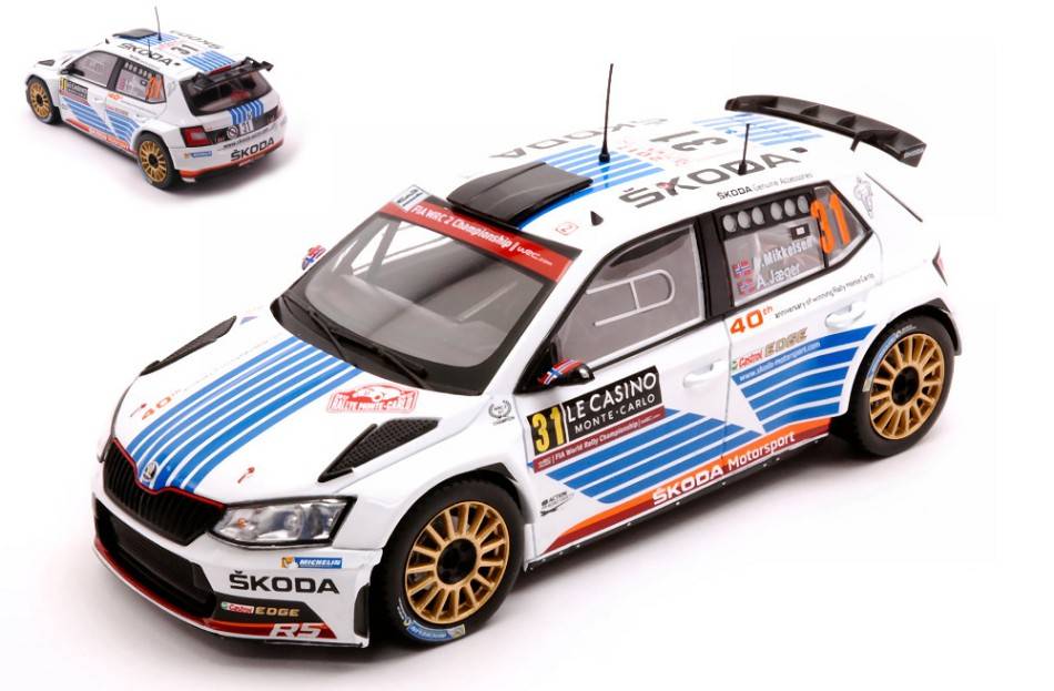 SCALE MODEL COMPATIBLE WITH SKODA FABIA R5 N.31 RALLY MONTE CARLO 2017 MIKKELSEN/JAEGER 1:24 IXO MODEL 24RAL013A