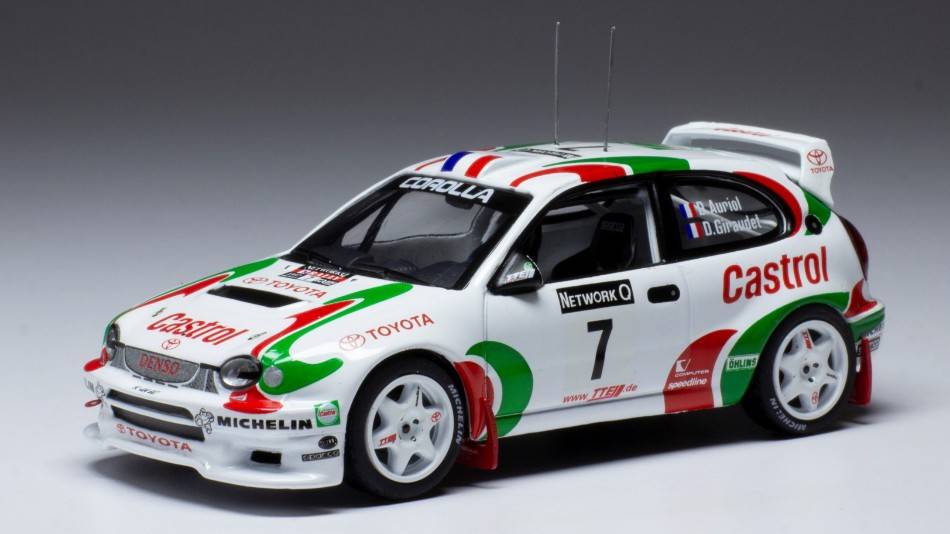 MODELE REDUIT COMPATIBLE AVEC TOYOTA COROLLA WRC N.7 RAC RALLY 1997 AURIOL/GIRAUDET 1:43 IXO MODEL RAC394B
