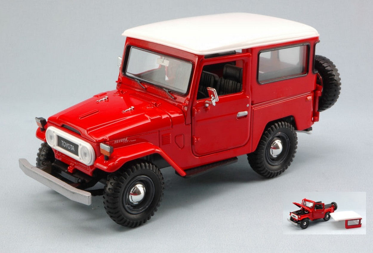SCALE MODEL COMPATIBLE WITH TOYOTA FJ40 HARD TOP 1960 RED W/WHITE ROOF 1:24 MOTORMAX MTM79323RW