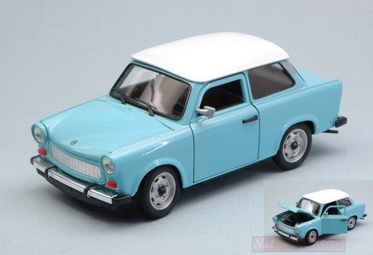 SCALE MODEL COMPATIBLE WITH TRABANT 601 1964-1990 LIGHT BLUE W/WHITE ROOF 1:24 WELLY WE24037SBL