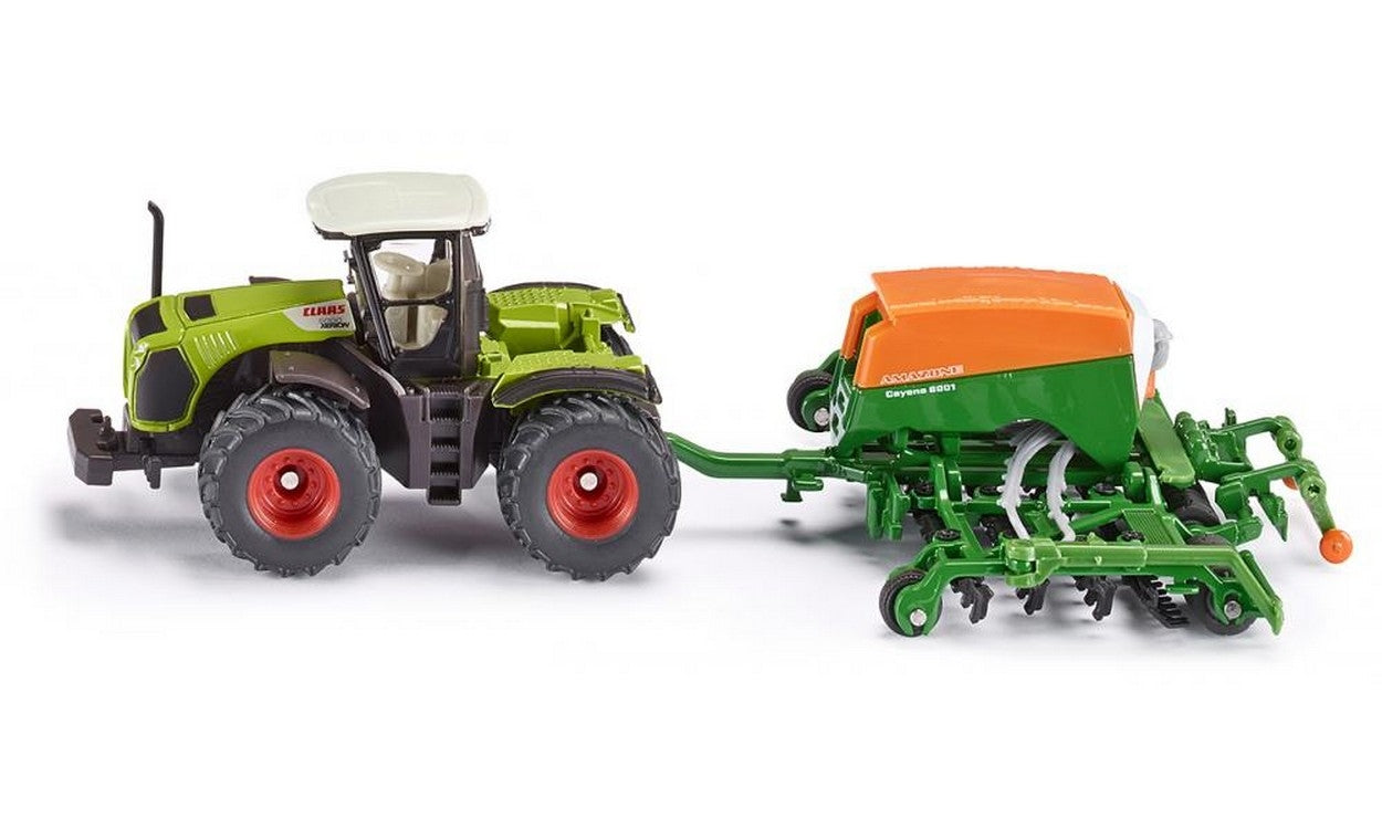 SCALE MODEL COMPATIBLE WITH CLAAS XERION TRACTOR WITH AMAZON SEEDER 1:87 SIKU SK1826
