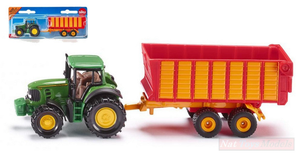 MODÈLE RÉDUIT COMPATIBLE AVEC TRACTEUR JOHN DEERE + REMORQUE SIKU SK1650 14 cm
