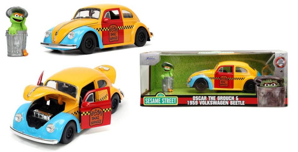 SCALE MODEL COMPATIBLE WITH VOLKSWAGEN BEETLE WITH "OSCAR THE GROUCH" 1959 YELLOW/RED 1:24 JADA TOYS JADA253255059