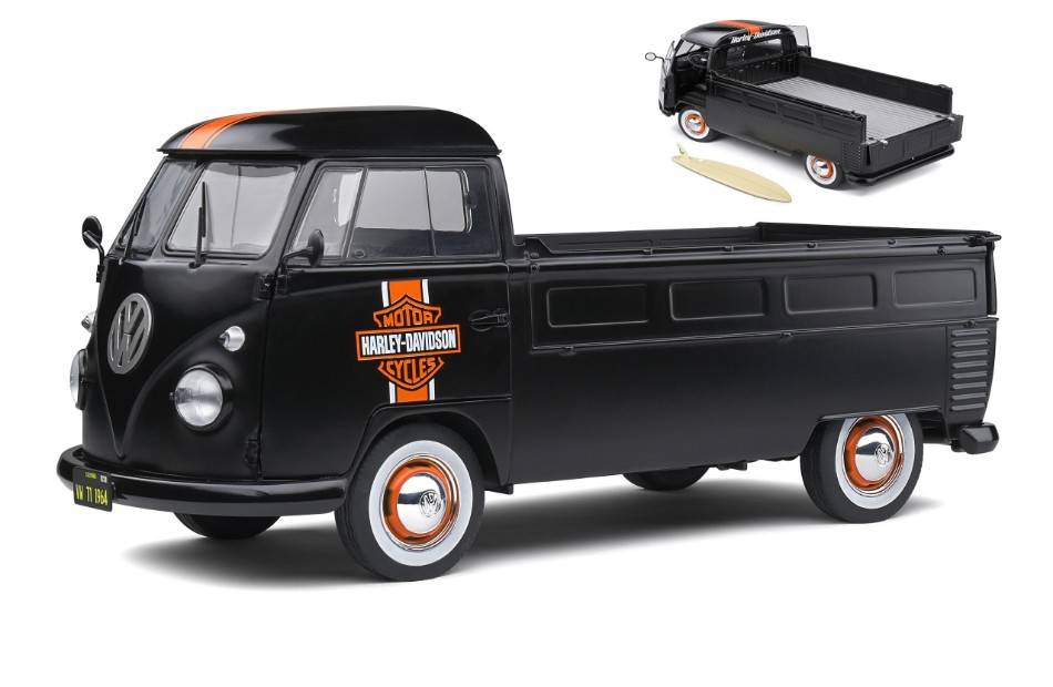 SCALE MODEL COMPATIBLE WITH VOLKSWAGEN T1 PICKUP 1950 CUSTOM HARLEY DAVIDSON W/SURFBOARD 1:18 SOLID SL1806704