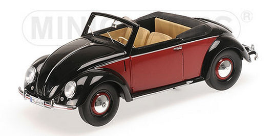 MODELLINO IN SCALA COMPATIBILE CON VW 1200 CABRIOLET HEBMUELLER 1949 BLACK & RED 1:18 MINICHAMPS PM107054230