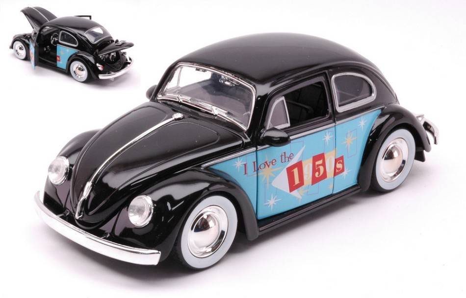 SCALE MODEL COMPATIBLE WITH VW BEETLE 1959 "I LOVE THE 50s" GLOSSY BLACK 1:24 JADA TOYS JADA31382