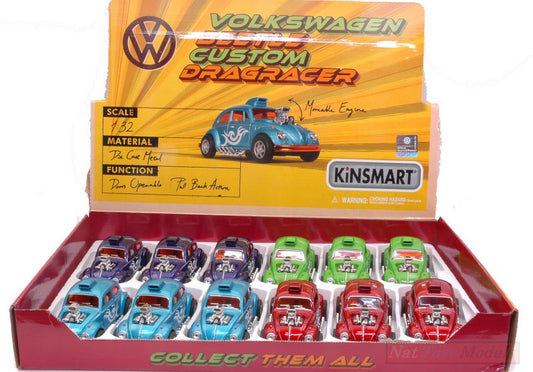 SCALE MODEL COMPATIBLE WITH VW BEETLE CUSTOM DRAGRACER 1967 COL.ASS.1:32 KINSMART KT5405D