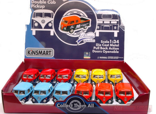 SCALE MODEL COMPATIBLE WITH VW BUS DOUBLE CAB PICK UP 1963 cm.12 COL.ASS.1:34 KINSMART KT5396D