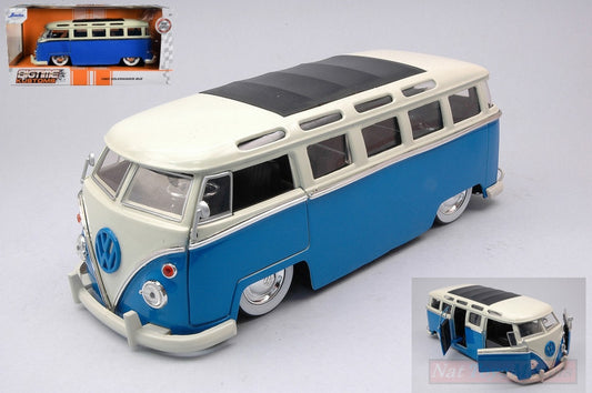 SCALE MODEL COMPATIBLE WITH VW BUS T1 BLUE/WHITE 1:24 JADA TOYS JADA99056