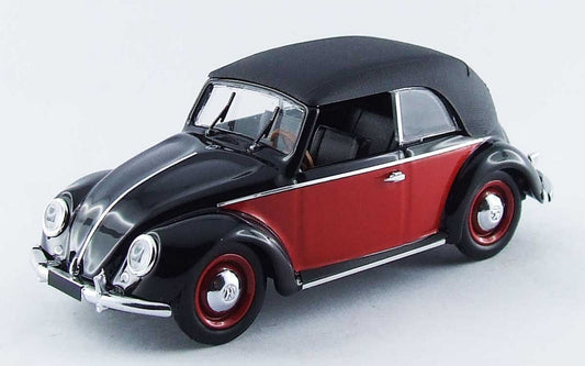 MODELLINO IN SCALA COMPATIBILE CON VW CABRIO KARMANN 1949 BLACK/RED 1:43 RIO RI4420
