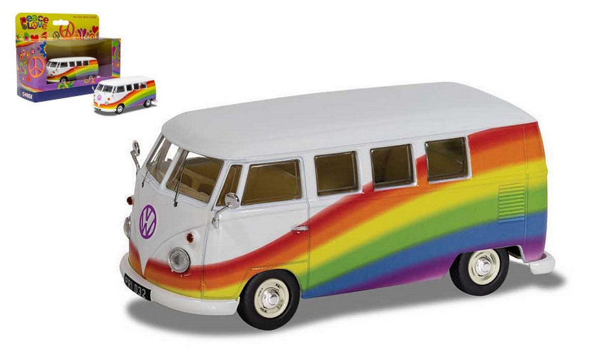 SCALE MODEL COMPATIBLE WITH VW CAMPER PEACE LOVE RAIMBOW 1:43 CORGI CC02739