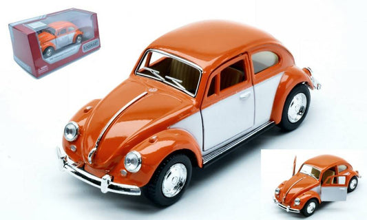 SCALE MODEL COMPATIBLE WITH VW CLASSIC BEETLE 1967 ORANGE/WHITE BOX 12 cm KINSMART KT5373WO
