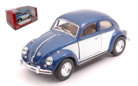 SCALE MODEL COMPATIBLE WITH VW CLASSICAL BEETLE 1967 BLUE/WHITE 12 cm BOX KINSMART KT5373WB