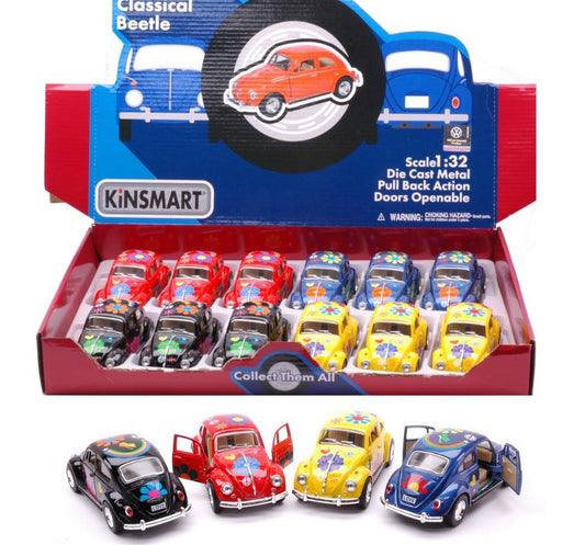 SCALE MODEL COMPATIBLE WITH VW CLASSICAL BEETLE 1967 HAPPY FLOWER 1:32 cm 12 KINSMART KT965