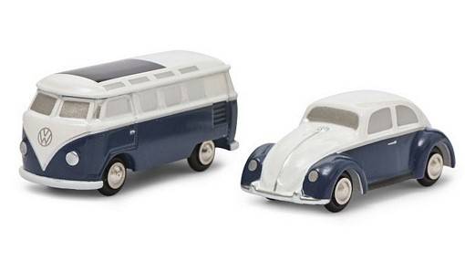 MODELE REDUIT COMPATIBLE AVEC VW KAFER + VW SAMBA T1 SET BLANC/BLEU 1:87 SCHUCO SH05146