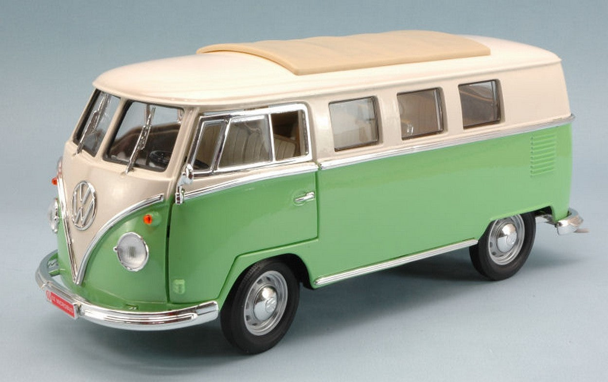 MODELLINO IN SCALA COMPATIBILE CON VW MICROBUS SOFT TOP 1962 LIGHT GREEN W/WHITE ROOF 1:18 YAT MING YM92328GR