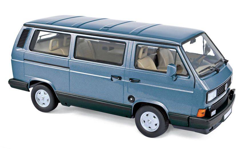 MODELLINO IN SCALA COMPATIBILE CON VW MULTIVAN 1990 LIGHT BLUE METALLIC 1:18 NOREV NV188544