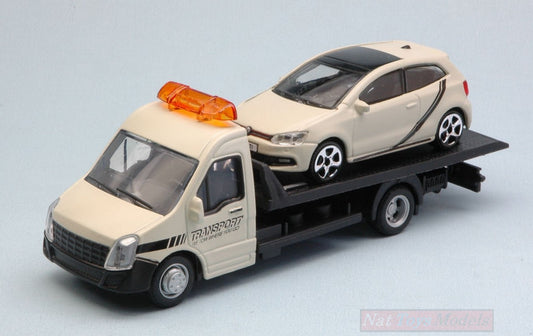 MODELLINO IN SCALA COMPATIBILE CON VW POLO GTI MARK 5 + FLATBED TRANSPORTER 1:43 BURAGO BU31403