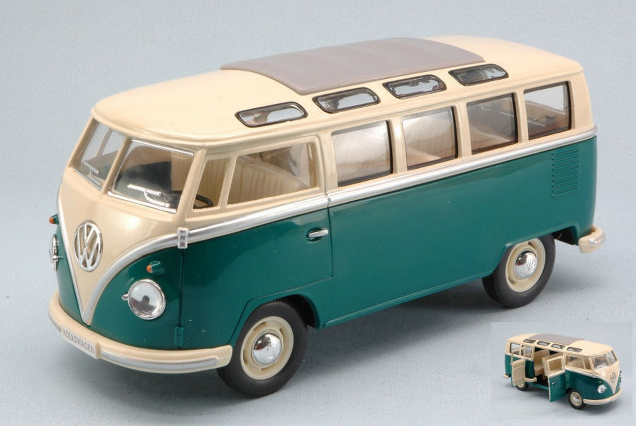 MODELE REDUIT COMPATIBLE AVEC VW SAMBA BUS 1962 VERT/CRÈME TOIT 1:24 KINSMART KT7005WGN