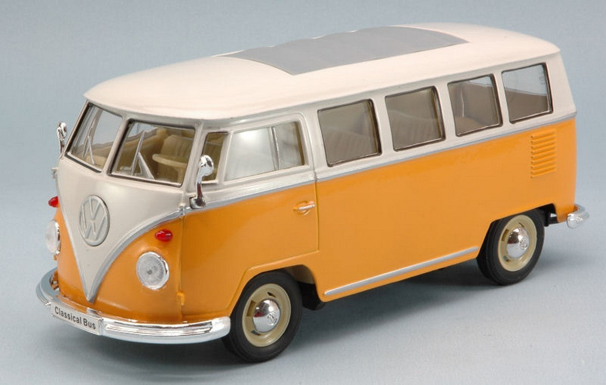 MODELLINO IN SCALA COMPATIBILE CON VW T1 BUS 1963 ORANGE/CREAM 1:24 WELLY WE2095OR