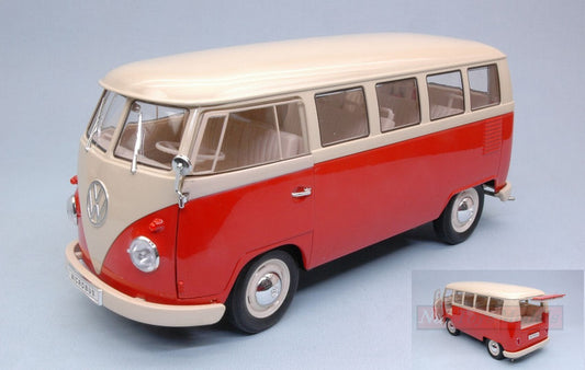 MODELE REDUIT COMPATIBLE AVEC VW T1 BUS ROUGE AVEC TOIT CRÈME 1:18 WELLY WE18054R