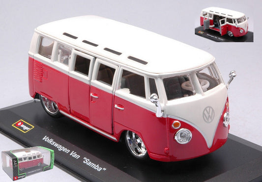 MODELLINO IN SCALA COMPATIBILE CON VW T1 SAMBA VAN RED/WHITE 1:32 BURAGO BU42004RW