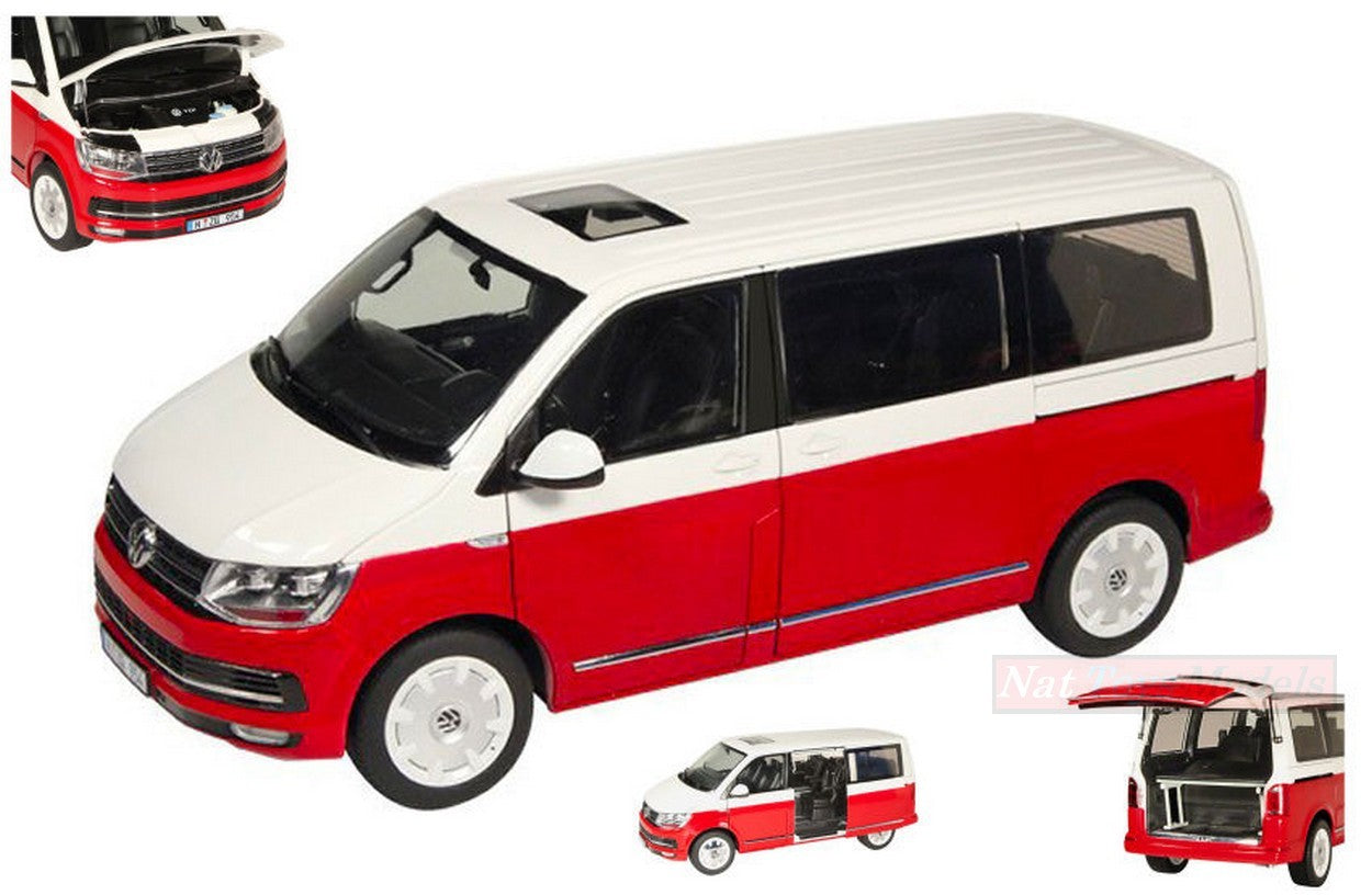 MODELE REDUIT COMPATIBLE AVEC VW T6 MULTIVAN ROUGE/BLANC 1:18 NZG NZG9541-10