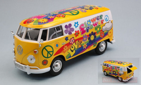 SCALE MODEL COMPATIBLE WITH VW TYPE 2 (T1) 1965 DELIVERY VAN FLOWER POWER 2 YELLOW 1:24 MOTORMAX MTM79575