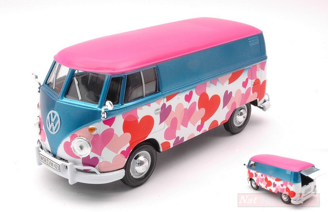 SCALE MODEL COMPATIBLE WITH VW TYPE 2 (T1) 1965 DELIVERY VAN LOVE BLUE/PINK/PURPLE 1:24 MOTORMAX MTM79581