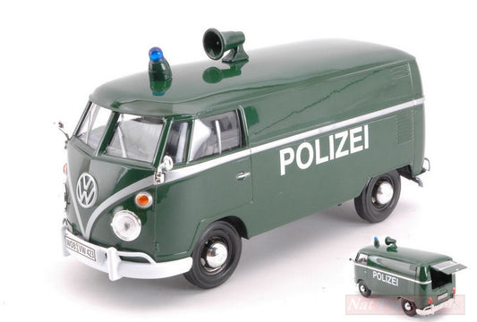 SCALE MODEL COMPATIBLE WITH VW TYPE 2 (T1) 1965 DELIVERY VAN POLIZEI GREEN 1:24 MOTORMAX MTM79574