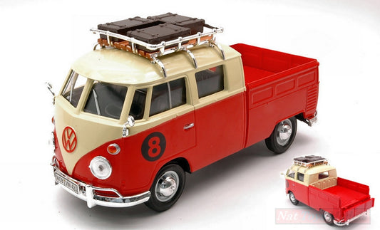 SCALE MODEL COMPATIBLE WITH VW TYPE 2 (T1) 1965 PICK UP WITH ROOF RACK RED/CREAM 1:24 MOTORMAX MTM79582