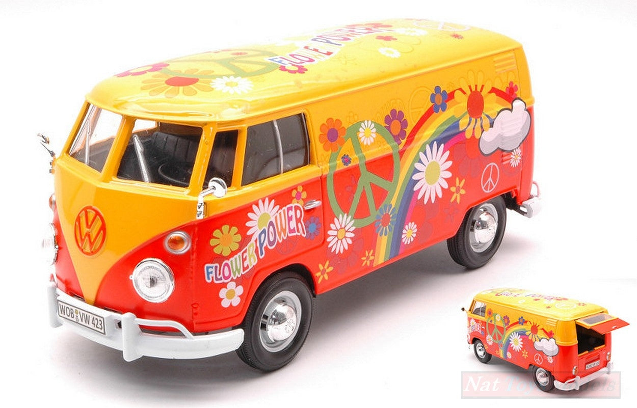 SCALE MODEL COMPATIBLE WITH VW TYPE 2 (T1) DELIVERY VAN FLOWER POWER 1:24 MOTORMAX MTM79563