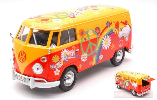 SCALE MODEL COMPATIBLE WITH VW TYPE 2 (T1) DELIVERY VAN FLOWER POWER 1:24 MOTORMAX MTM79563
